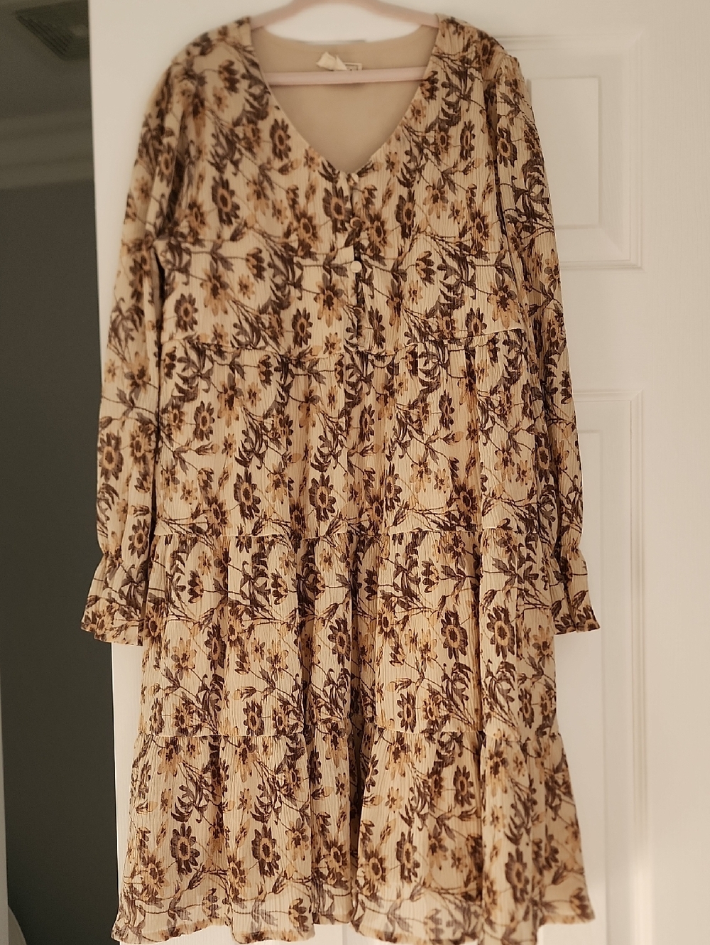 Hayden Girls Cream and Brown Floral Tiered V-Neck Dress
